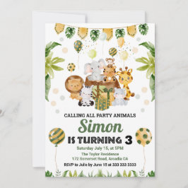 Invitación Animales de Safari de la Jungla Acuarela Cumpleaño