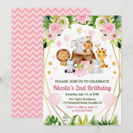 Invitación Animales de Safari de la Jungla Acuarela Cumpleaño