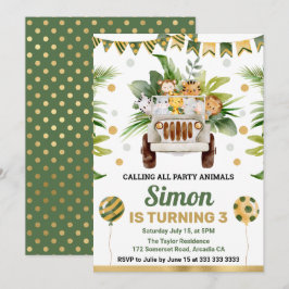 Invitación Animales de safari de la jungla acuarela Cumpleaño