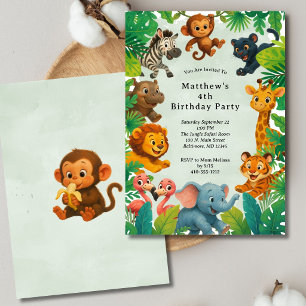 Invitación Animales de Safari de la Jungla Cumpleaños Niños