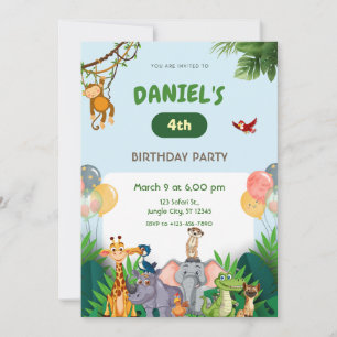 Invitación Animales de Safari de la Jungla Fiesta de Cumpleañ