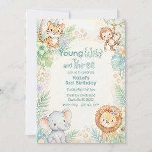 Invitación Animales de Safari de la Jungla Jóvenes Salvajes y