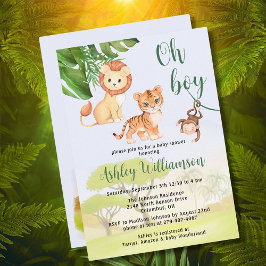 Invitación Animales de Safari de la Jungla Oh Boy Baby Shower