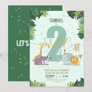 Invitación Animales de Safari de la Selva Cute dos cumpleaños