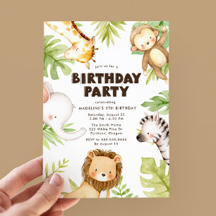 Invitación Animales de Safari de la Selva en Acuarela Cumplea