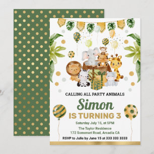 Invitación Animales de safari de la selva en acuarela Cumplea