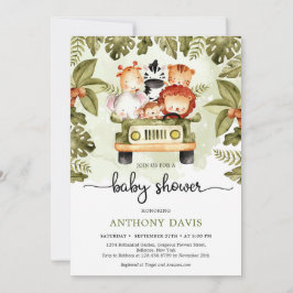 Invitación Animales de safari de selva blanca conduciendo cam