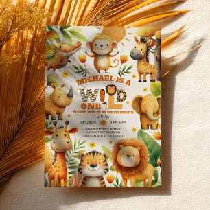 Invitación Animales de Safari del ZOO Lindos Cumpleaños 1er a