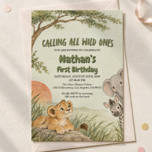 Invitación Animales de Safari El Salvaje Cumpleaños Uno
