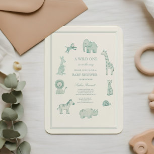 Invitación Animales de Safari en Acuarela Azul Pastel para Ba