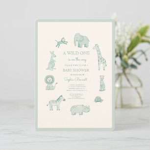 Invitación Animales de Safari en Aquarela Azul Pastel Bañito 