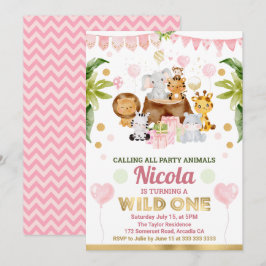 Invitación Animales de Safari en la Jungla Acuarela Cumpleaño