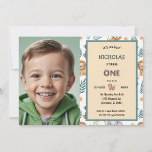 Invitación Animales de Safari en la Jungla Cumpleaños Foto Ac