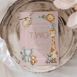 Invitación Animales de safari en la selva tropical rosa 