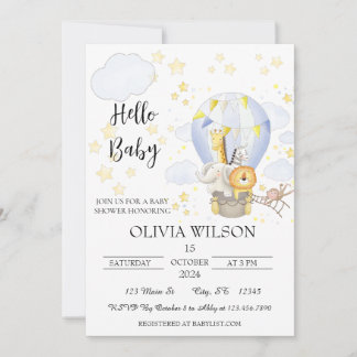 Invitación Animales de Safari en un globo aerostático Baby Sh