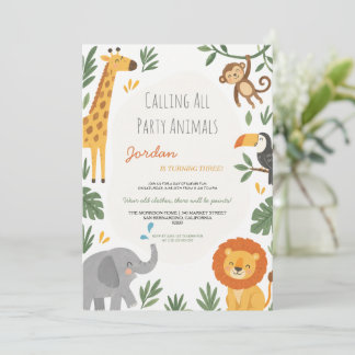Invitación Animales de Safari Fiesta de Cumpleaños en la Jung