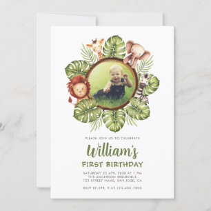 Invitación Animales de Safari Foto Jungla Verdor Cumpleaños 1
