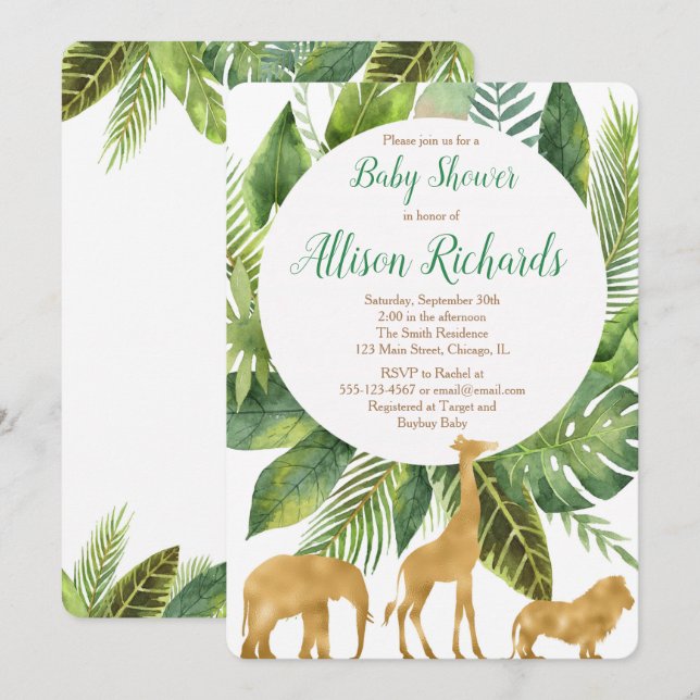 Invitación Animales de Safari invitan a una ducha de bebé (Anverso / Reverso)