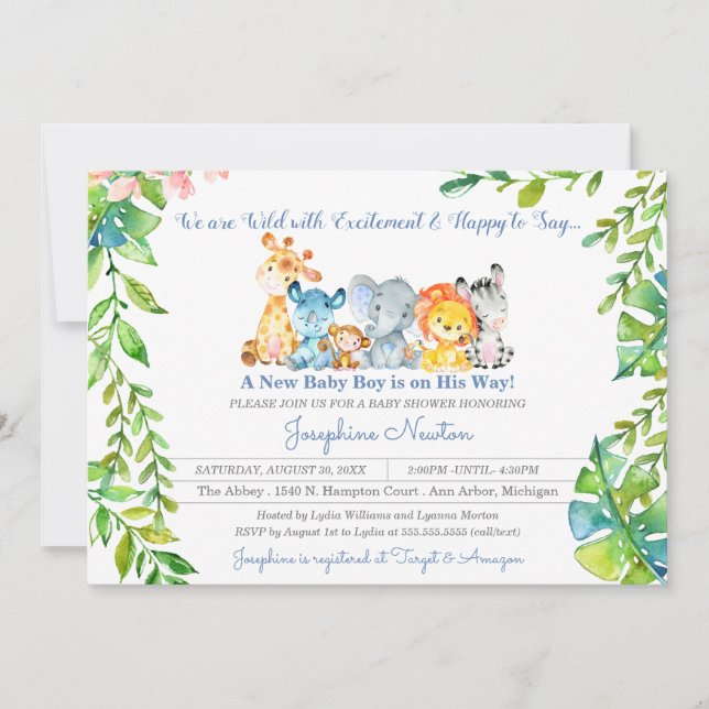 Invitación Animales de Safari Invitat de Baby Shower para Wil (Anverso)