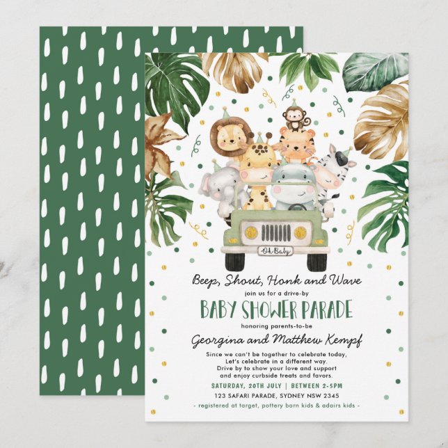 Invitación Animales de Safari Jungla circulan por Baby Shower (Anverso / Reverso)