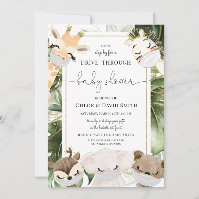 Invitación Animales de Safari Jungla Manejo Neutral Por Baby  (Anverso)