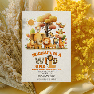 Invitación Animales de Safari Lindos Cumpleaños 1º JUNGla UNO