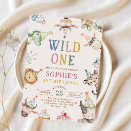 Invitación Animales de Safari Lindos Cumpleaños 1er Año Niña
