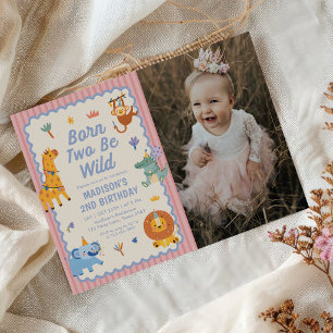 Invitación Animales de Safari Lindos Cumpleaños de Niña de 2 