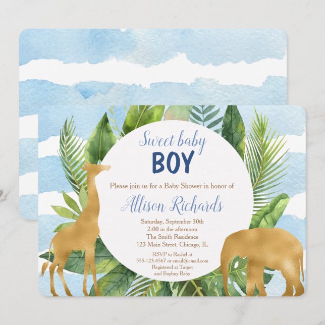 Invitación Animales de Safari niño invitado a la ducha (Anverso / Reverso)