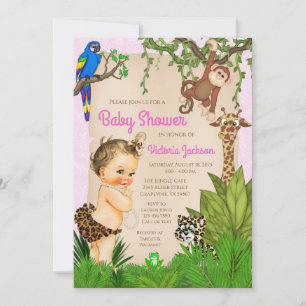 Invitación Animales de Safari para Niña Jungle Baby Shower 