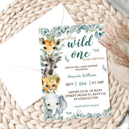 Invitación Animales de Safari Salvaje Verde Salvia Baby Showe