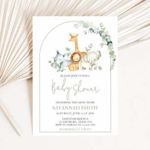 Invitación Animales de Safari Verde Baby Shower 