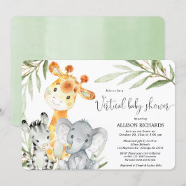 Invitación Animales de safari virtuales de Baby Shower neutra