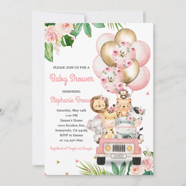 Invitación Animales de Shower de Bebé Globos (Anverso)
