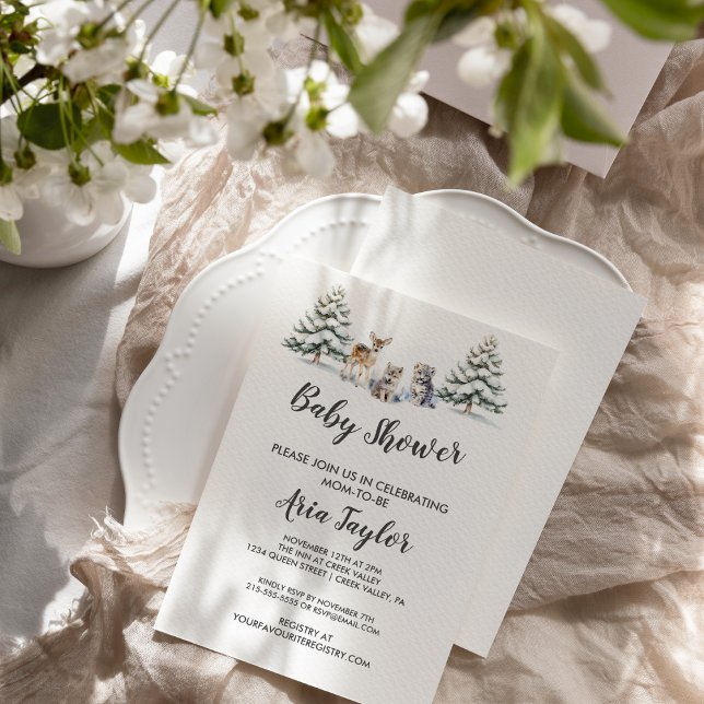 Invitación Animales de Winter Woodland|Baby Shower blanco (Subido por el creador)