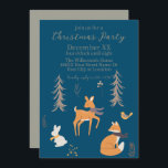 Invitación Animales de Winter Woodland Navidades de Arte Azul<br><div class="desc">Esta encantadora invitación a la fiesta presenta un tema de madera de invierno con un diseño de arte folclórico escandinavo sobre un fondo azul oscuro. Varios animales de bosque se retratan entre árboles en un bosque invernal. Un pequeño zorro está en la parte inferior con un pájaro encima. En el...</div>