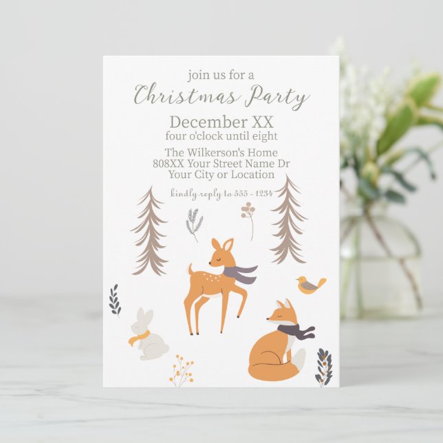 Invitación Animales de Winter Woodland Navidades de arte folc (Anverso de pie)