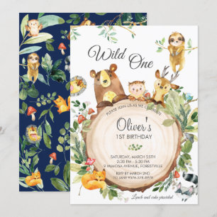 Invitación Animales de Woodland Adorables 1 cumpleaños salvaj