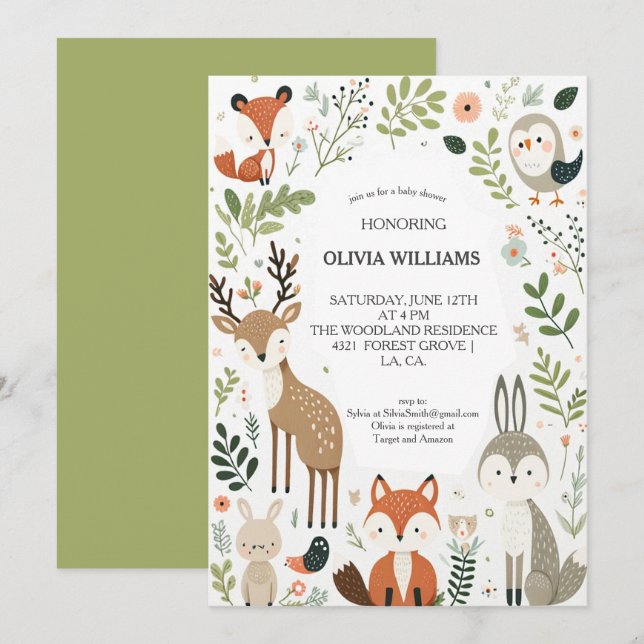 Invitación Animales de Woodland adoran Baby Shower (Anverso / Reverso)