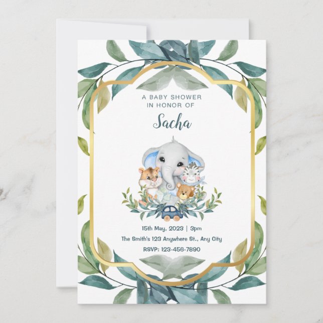 Invitación Animales de Woodland Baby Shower (Anverso)