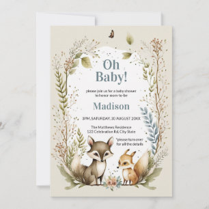 Invitación Animales de Woodland Baby Shower invitan a acuarel