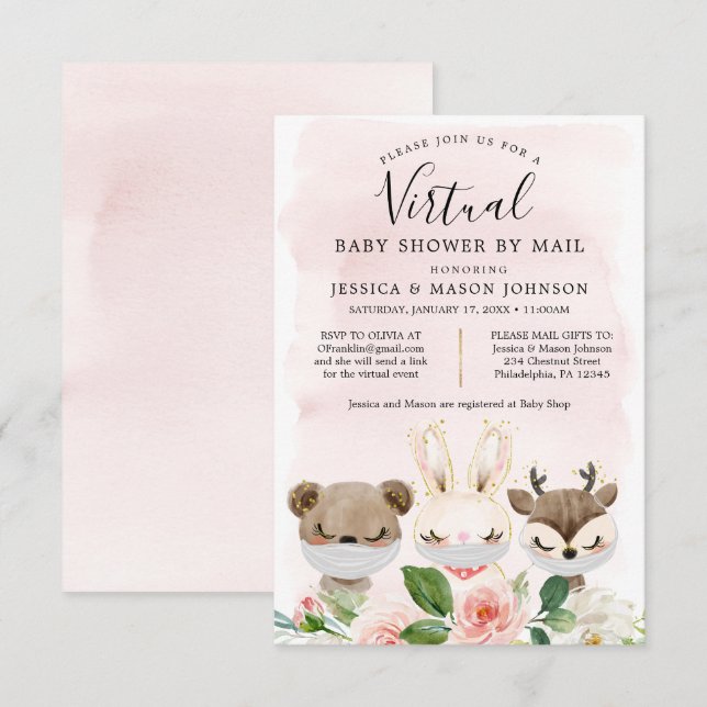 Invitación Animales de Woodland: Baby Shower virtual invita a (Anverso / Reverso)