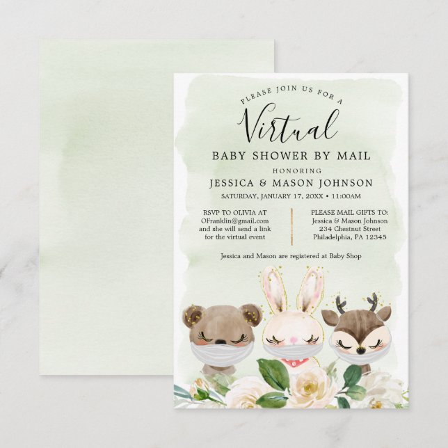 Invitación Animales de Woodland: Baby Shower virtual invita a (Anverso / Reverso)