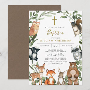 Invitación Animales de Woodland Bautismo/Invitación a la Cris