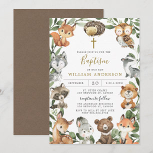Invitación Animales de Woodland Bautismo/Invitación a la Cris