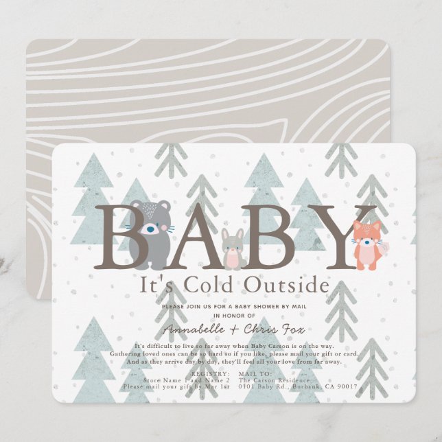 Invitación Animales de Woodland beben su Baby Shower frío por (Anverso / Reverso)