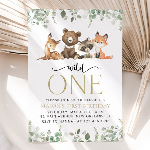 Invitación Animales de Woodland, Bosque, Salvaje, Primer Cump
