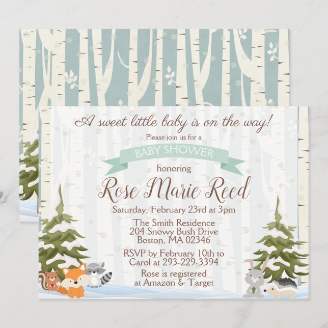 Invitación Animales de Woodland de Invierno Wonderland Baby S (Anverso / Reverso)