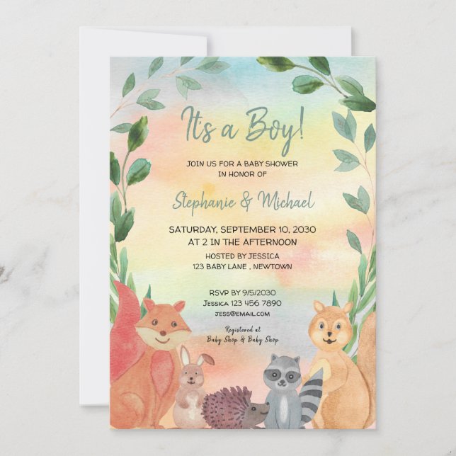 Invitación Animales de Woodland en los que hay una pareja de  (Anverso)