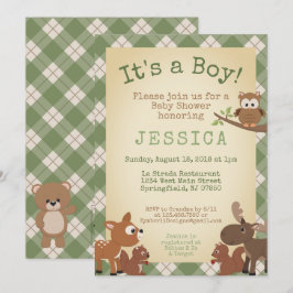 Invitación ¡Animales de Woodland es un niño! Placa verde